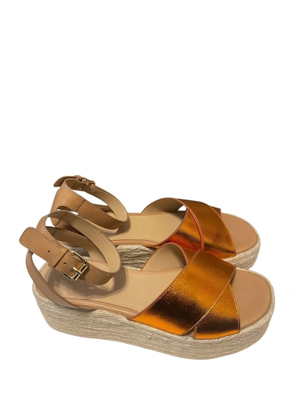 Seychelles SEY Anthropologie Metallic Orange Espadrille Wedge Sandal sz 9 NIB